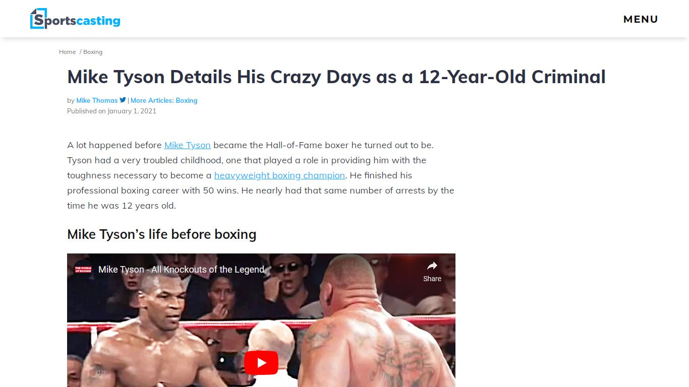 Mike Tyson Details His Crazy Days as a 12-Year-Old Criminal - Sportscasting